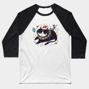 Meowy Christmas Cat Baseball T-Shirt